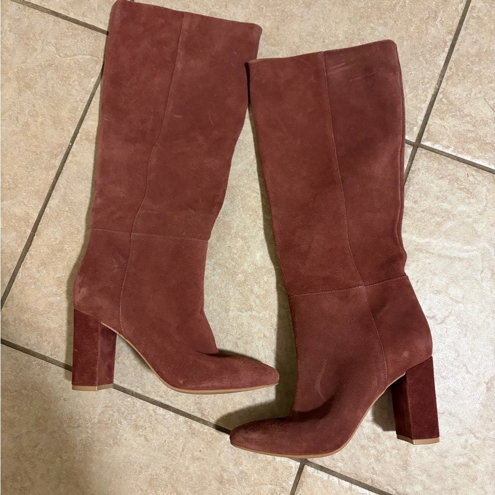 Elegant Burgundy Suede High Boots
